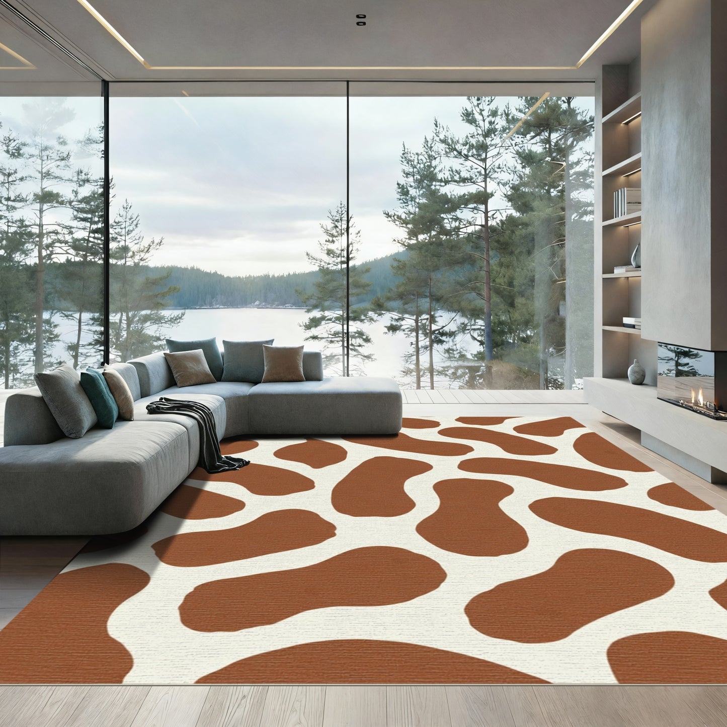 Brown White Blob Abstract Rug