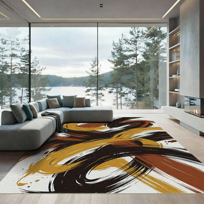 Bold Earth Tones Swirling Strokes Rug