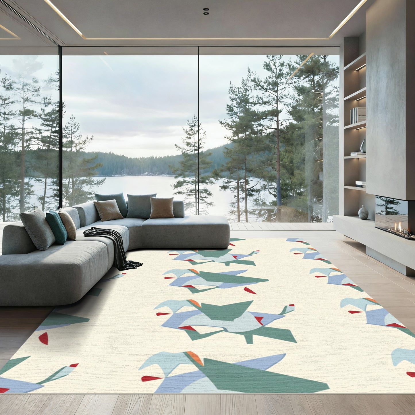 Abstract Blue Green Red Organic Shapes Rug