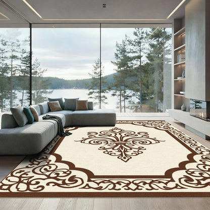 Brown Classic Floral Medallion Frame Rug