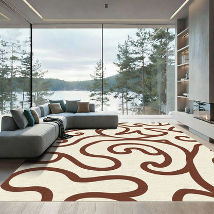 Brown Cream Scrollwork Swirl Rug