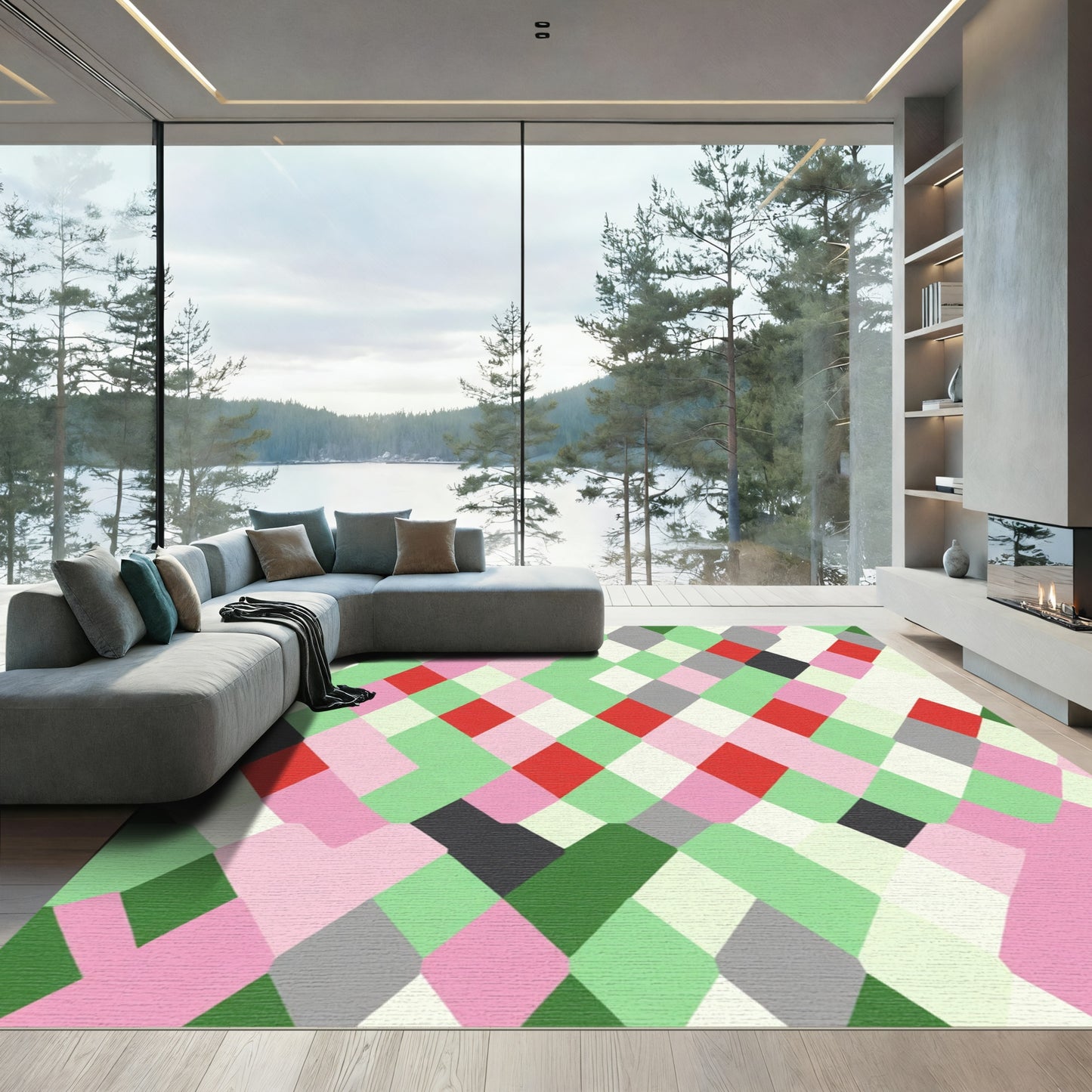 Pastel Geometric Diamond Stripe Rug