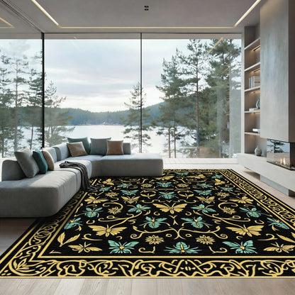 Golden Butterflies and Bees Medieval Garden Rug
