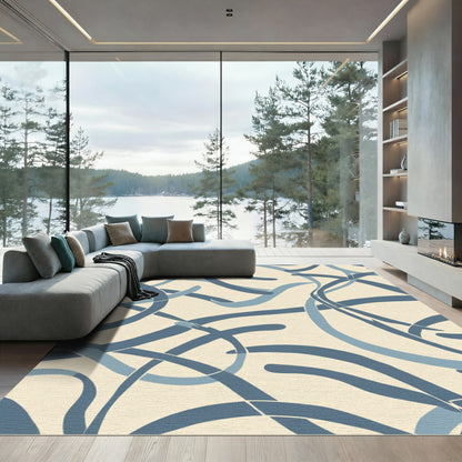 Abstract Blue Ribbon Swirl Rug