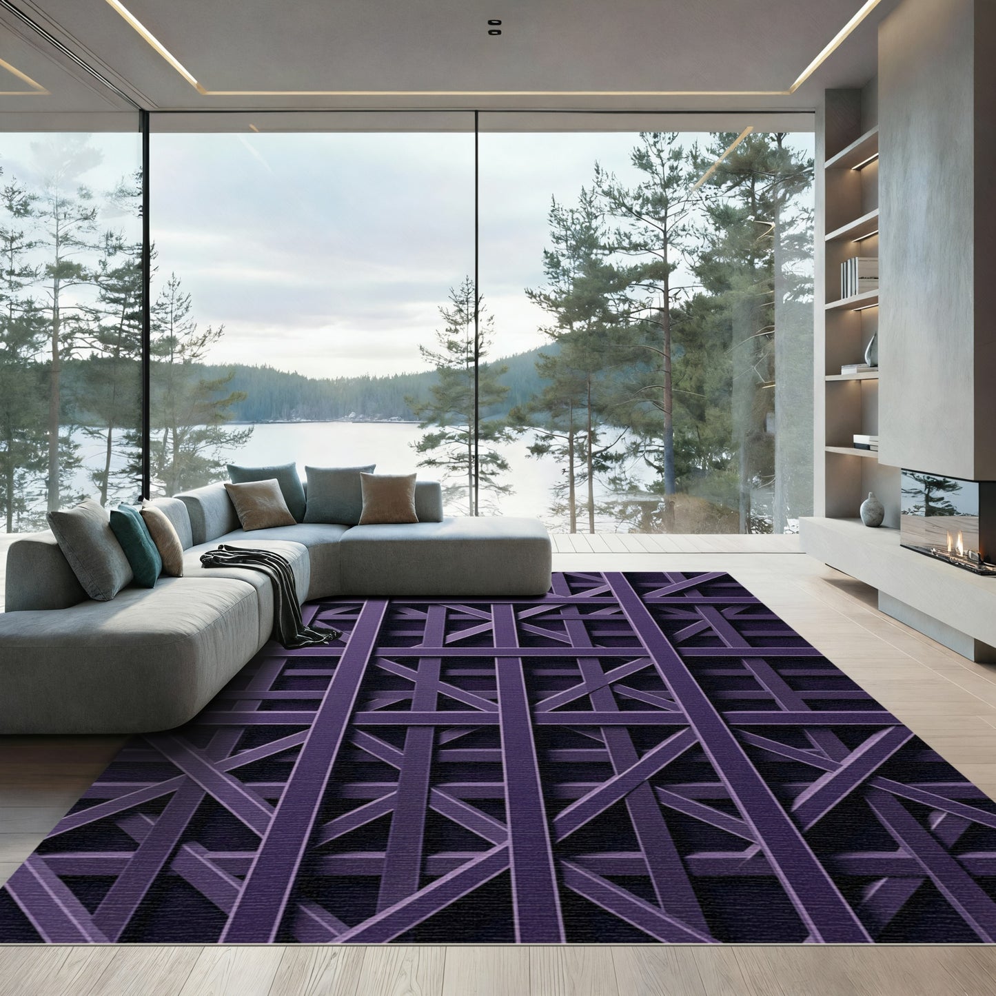 Modern Deep Purple Geometric Lattice Rug