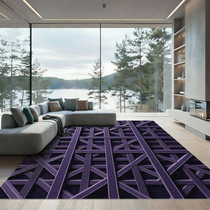 Modern Deep Purple Geometric Lattice Rug