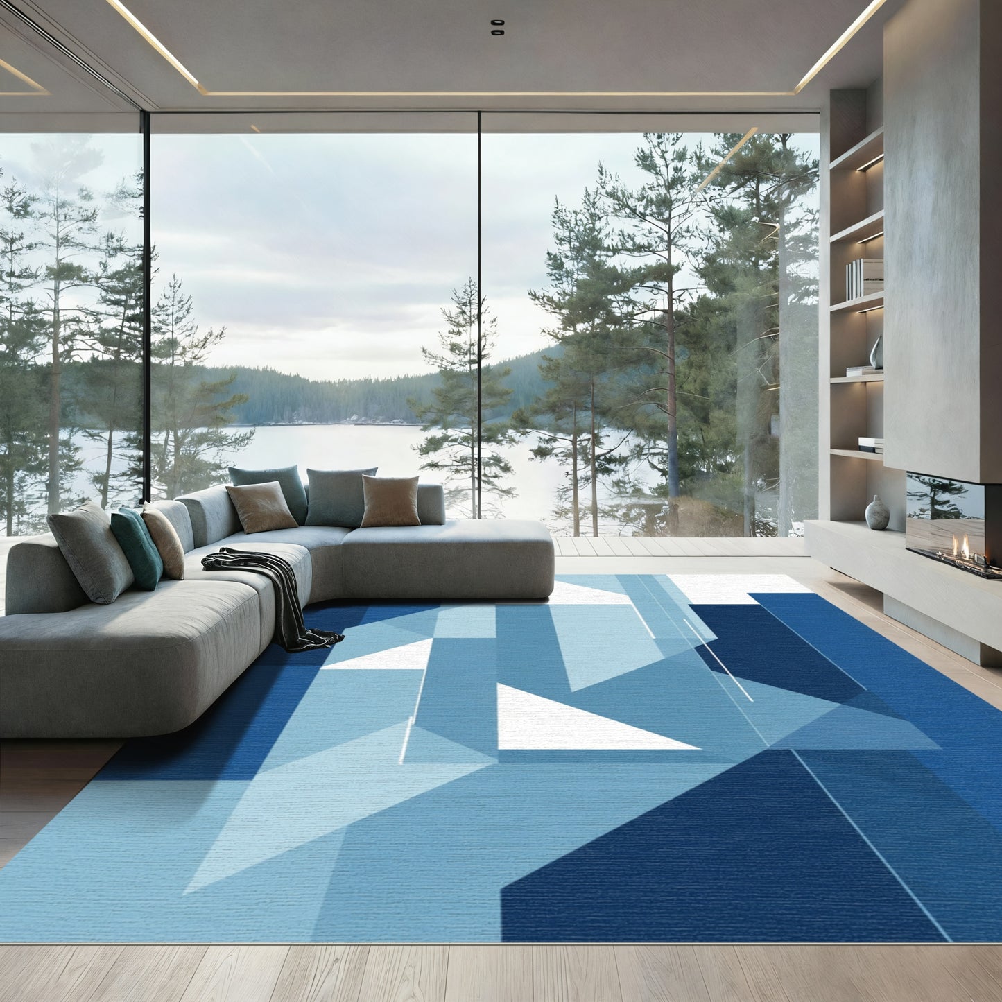 Deep Blue Geometric Abstraction Rug