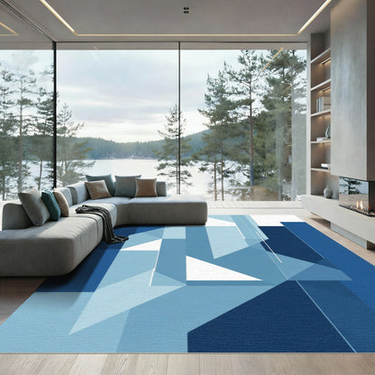 Deep Blue Geometric Abstraction Rug