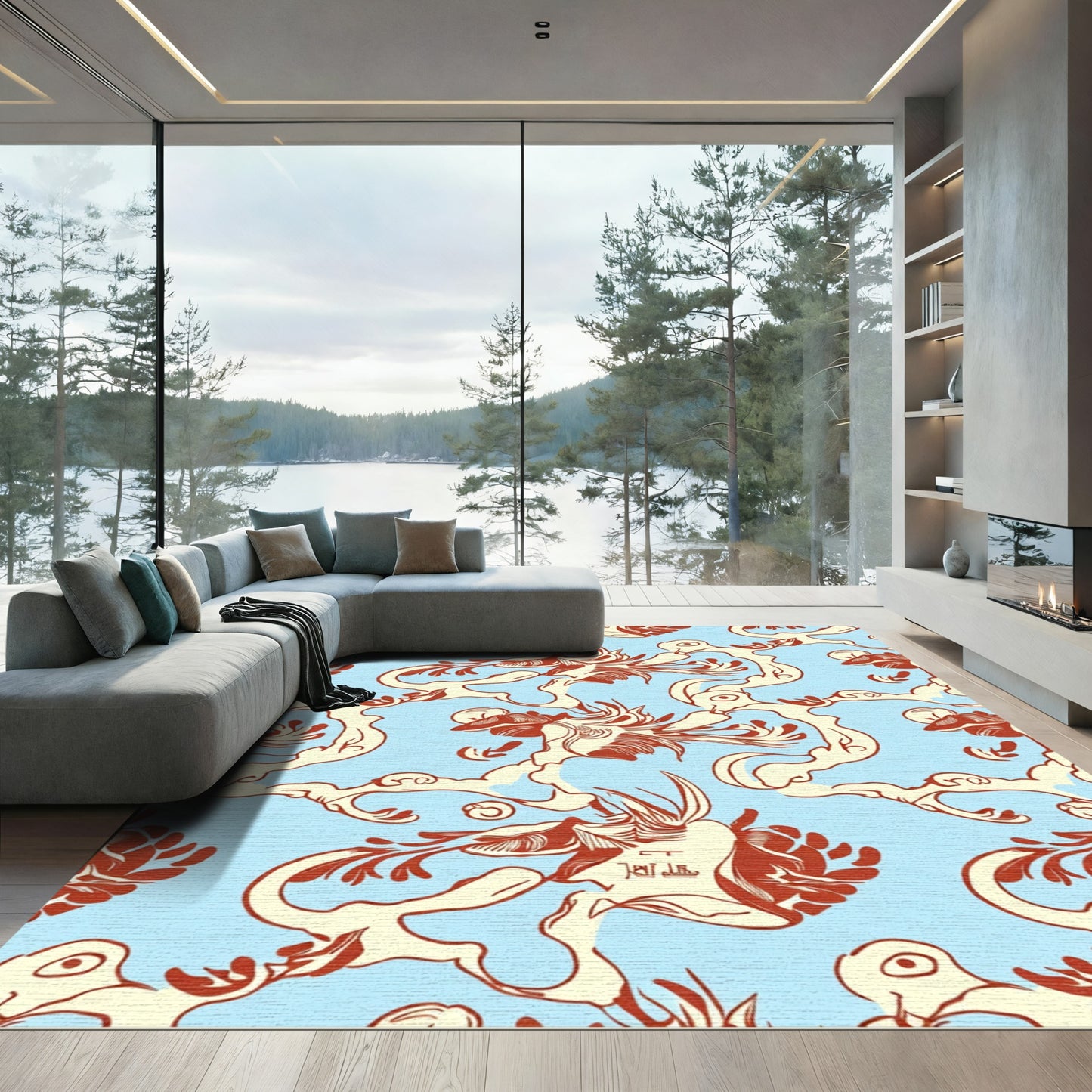 Whimsical Rococo Floral Creature Rug