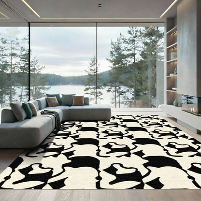 Cream Black Abstract Profile Arrangement Rug