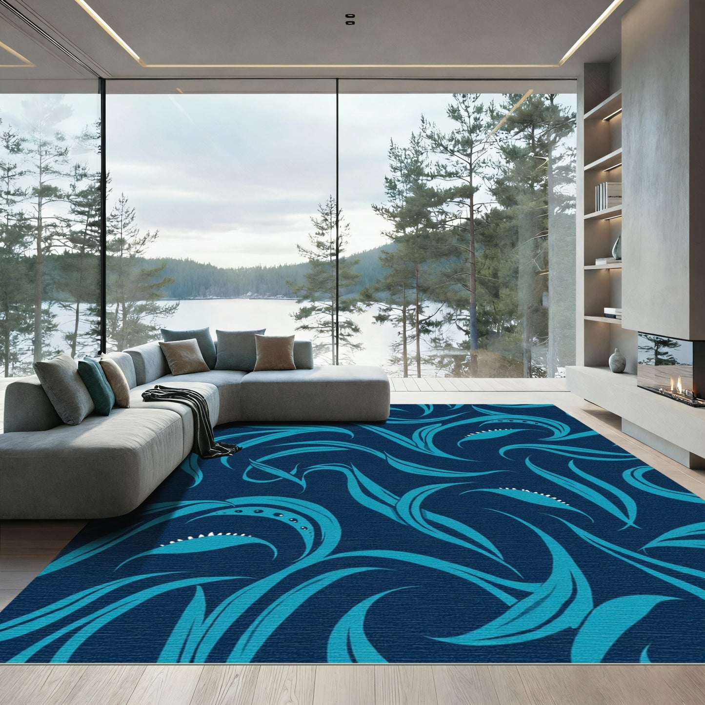 Deep Teal Aquatic Swirls Rug