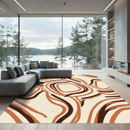 Earthy Swirl Brown Ivory Abstract Rug