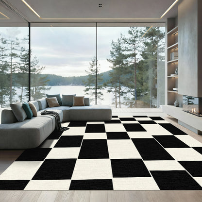 Bold Black Cream Geometric Blocks Rug