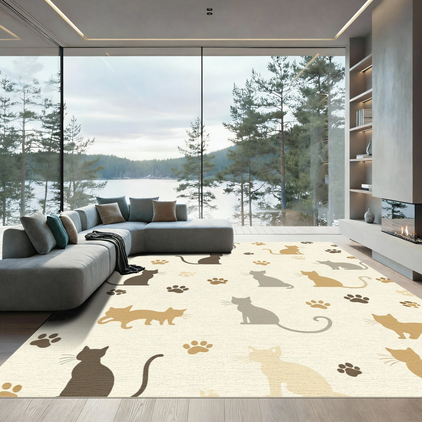 Whimsical Cat Paw Print Collection Rug