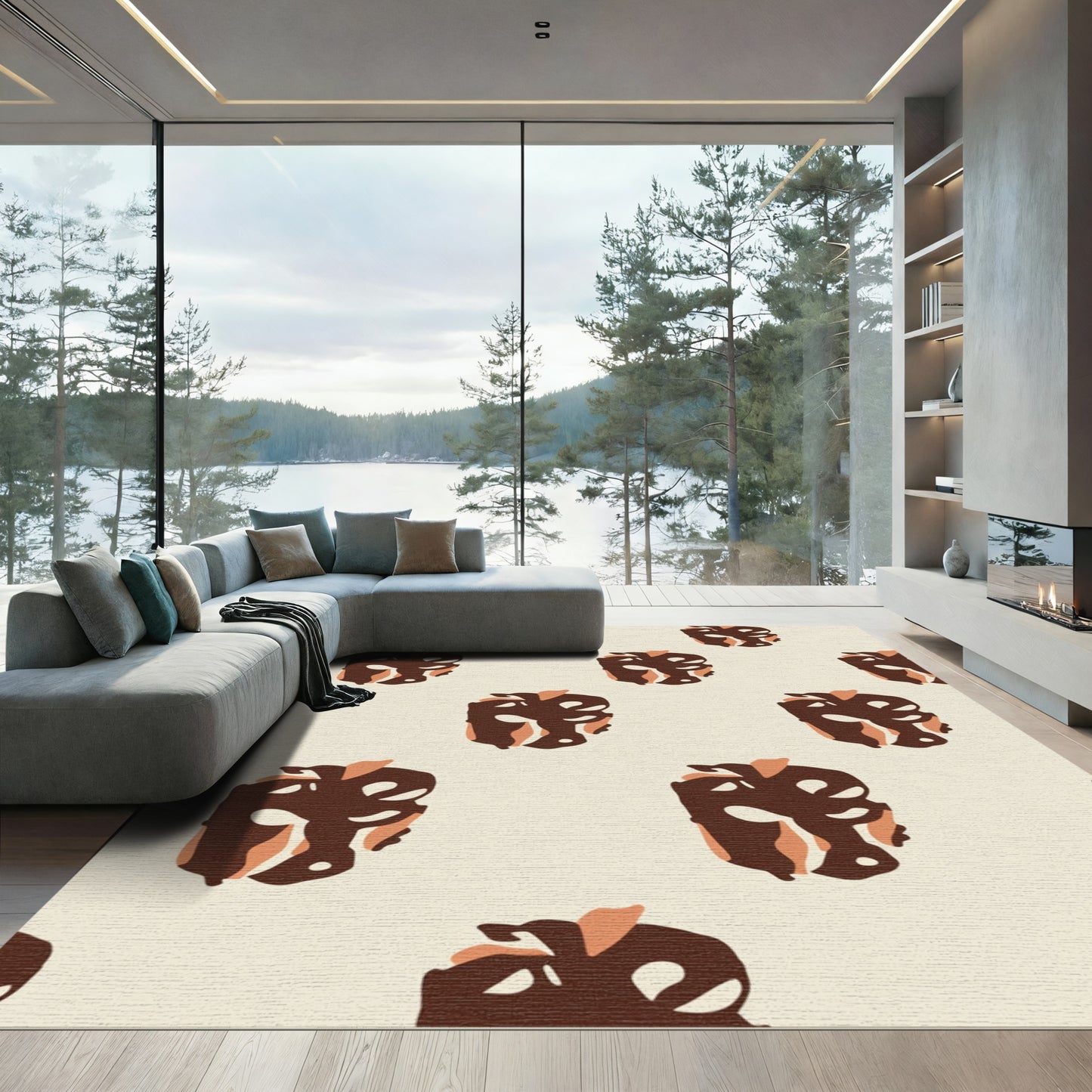 Brown Organic Abstract Repeating Shape Rug