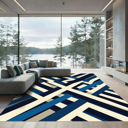 Interlocking Blue Cream Stripes Rug