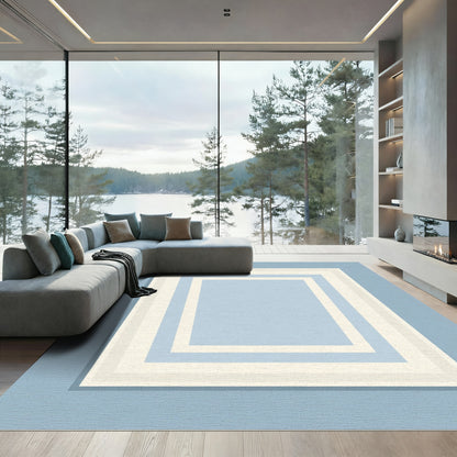 Soft Blue Layered Rectangles Rug