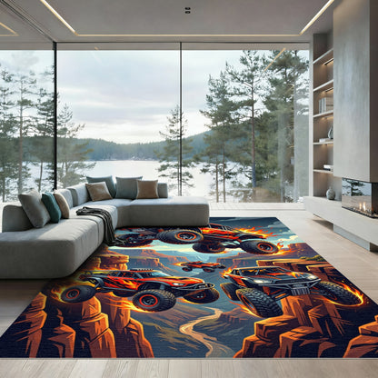 Flaming Offroad Racing Canyon Adventure Rug