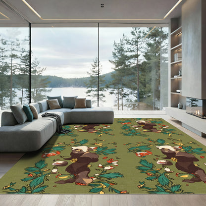 Whimsical Bear Floral Meadow Rug