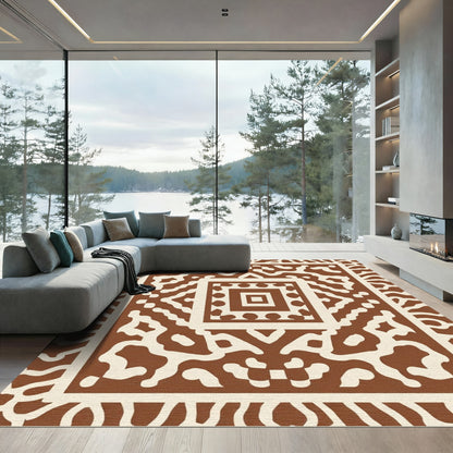 Earthy Brown Geometric Organic Square Rug