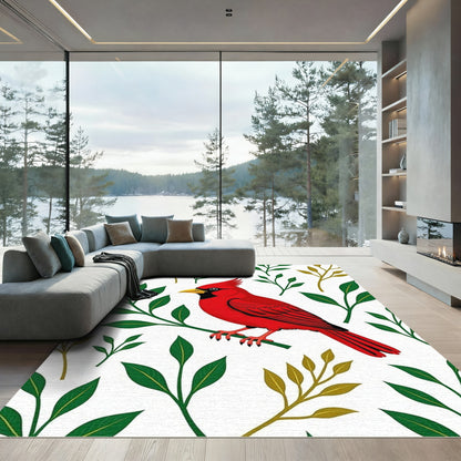 Vibrant Red Cardinal Green Foliage Rug