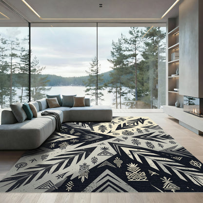 Monochrome Geometric Tribal Arrow Composition Rug