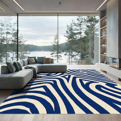 Navy Cream Zebra Swirl Rug