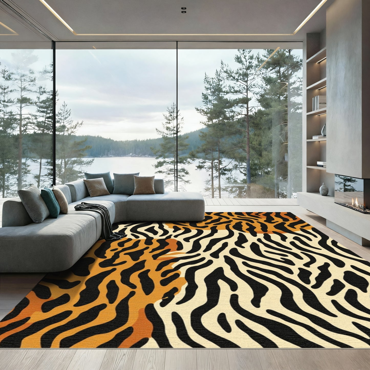 Bold Black Orange Abstract Stripe Rug