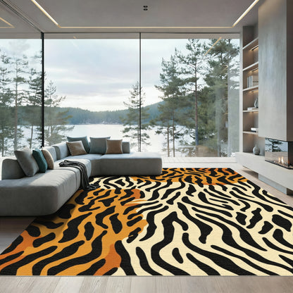 Bold Black Orange Abstract Stripe Rug
