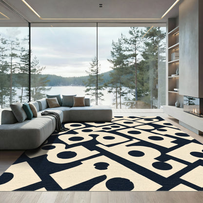 Cream Dots On Navy Abstract shapes Rug