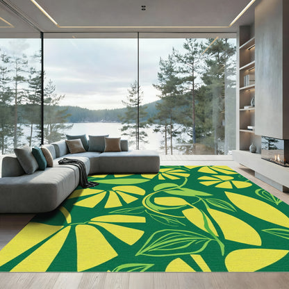Lush Yellow Petal Vine Garden Rug