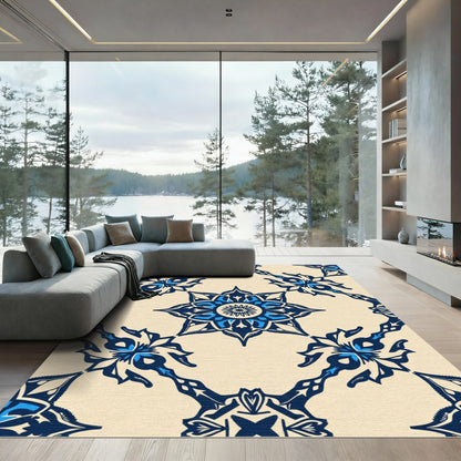 Navy Blue Ceramic Floral Medallion Rug
