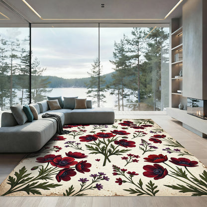 Deep Red Anemone Garden Bloom Rug