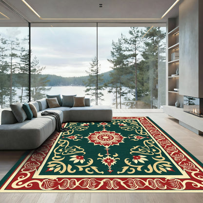 Red Floral Medallion Emerald Border Rug