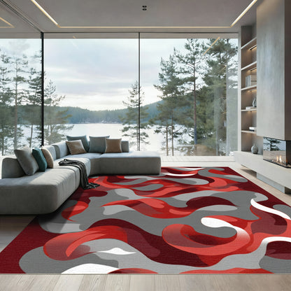 Crimson Gray Abstract Swirl Rug