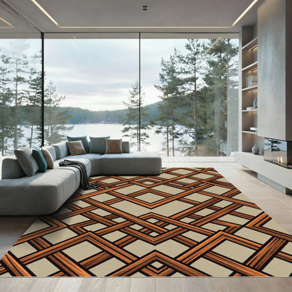 Intersecting Copper Geometric Diamond Lattice Rug
