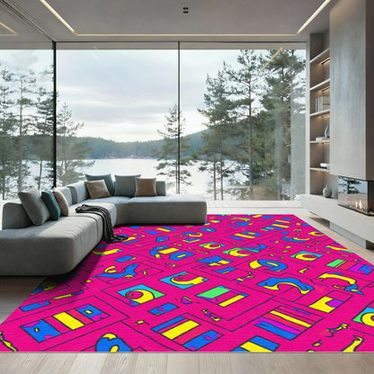 Vibrant Pink Abstract Geometric Composition Rug