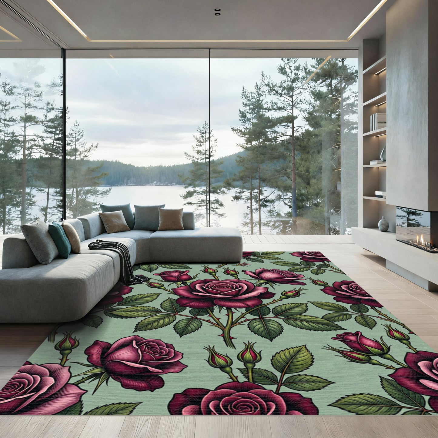 Deep Crimson Rose Botanical Garden Rug