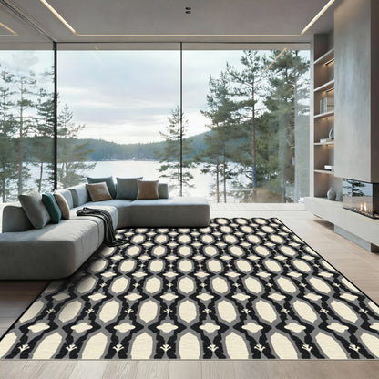 Neutral Geometric Lattice Medallion Rug