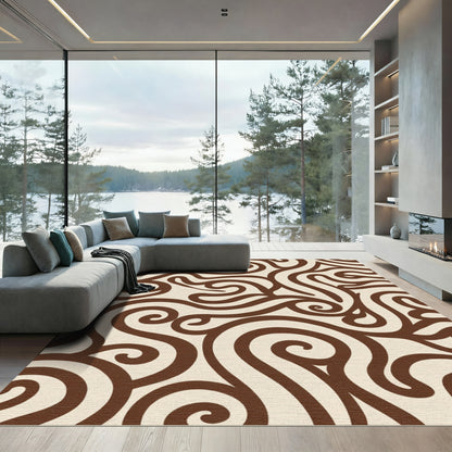 Brown Cream Swirl Abstract Rug