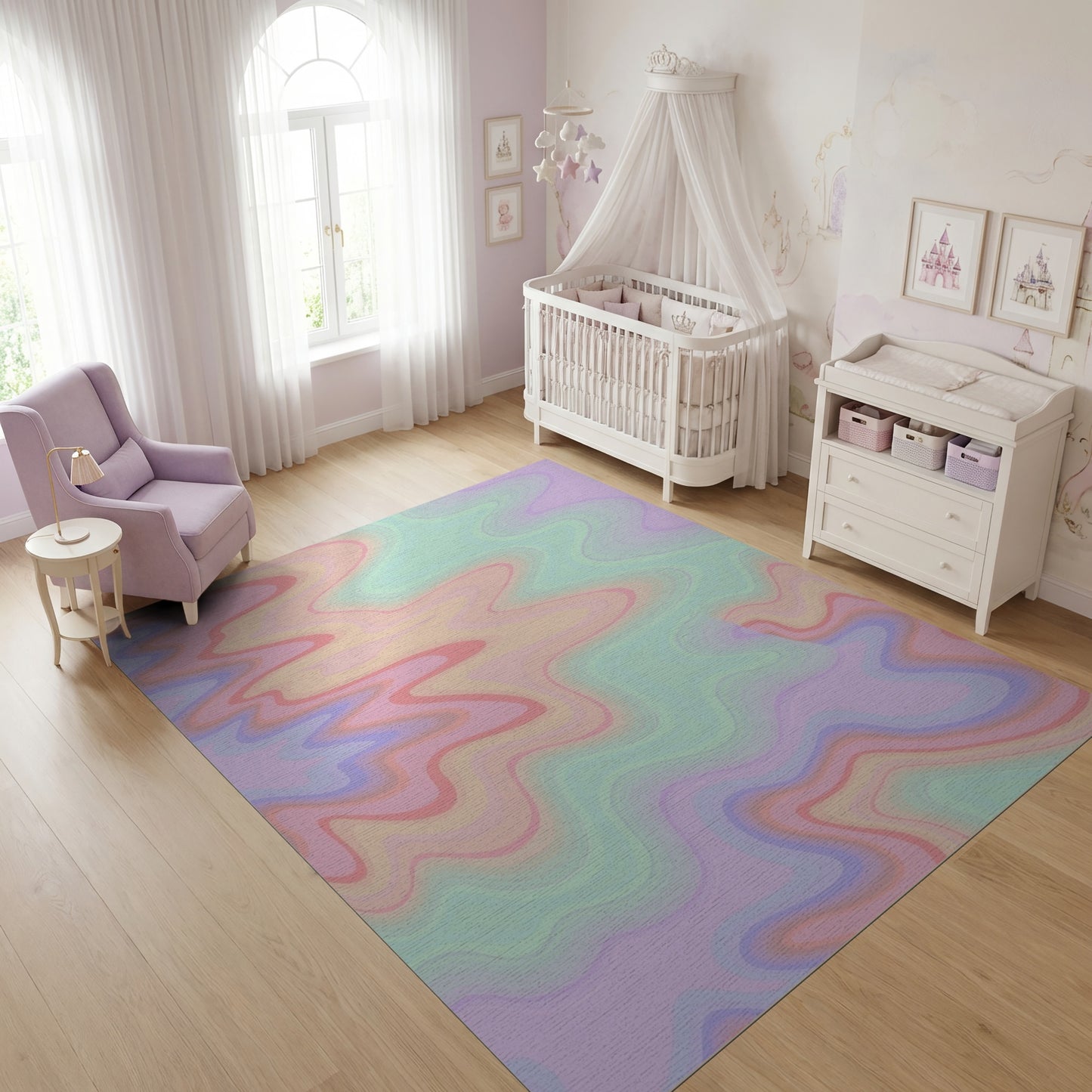 Pastel Wavy Fluid Gradient Rug