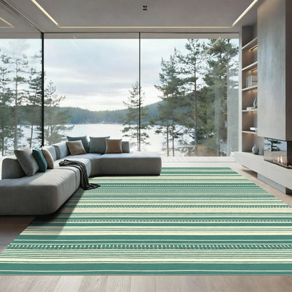 Teal Ivory Organic Stripe Texture Rug