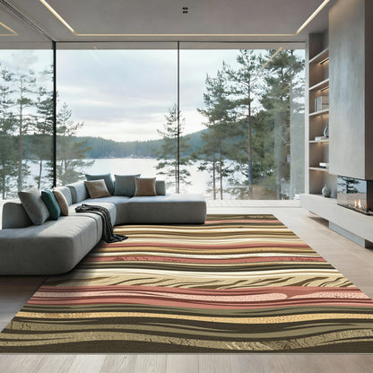 Earthy Terracotta Wavy Abstract Bedrock Layers Rug