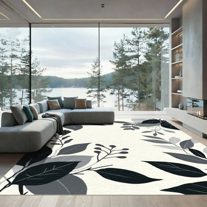 Monochrome Dark Leaf Arrangement Rug