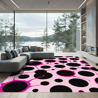 Pink Black Polka Dot Splash Rug