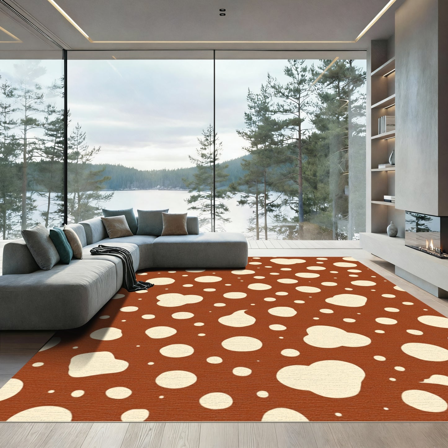 Terracotta Cream Polka Dot Scatter Rug