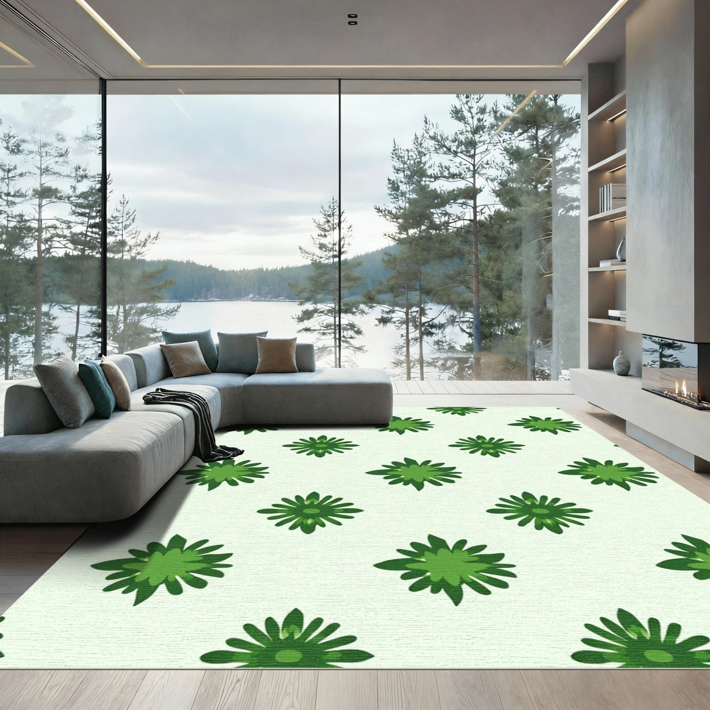 Green Abstract Floral Sprout Rug