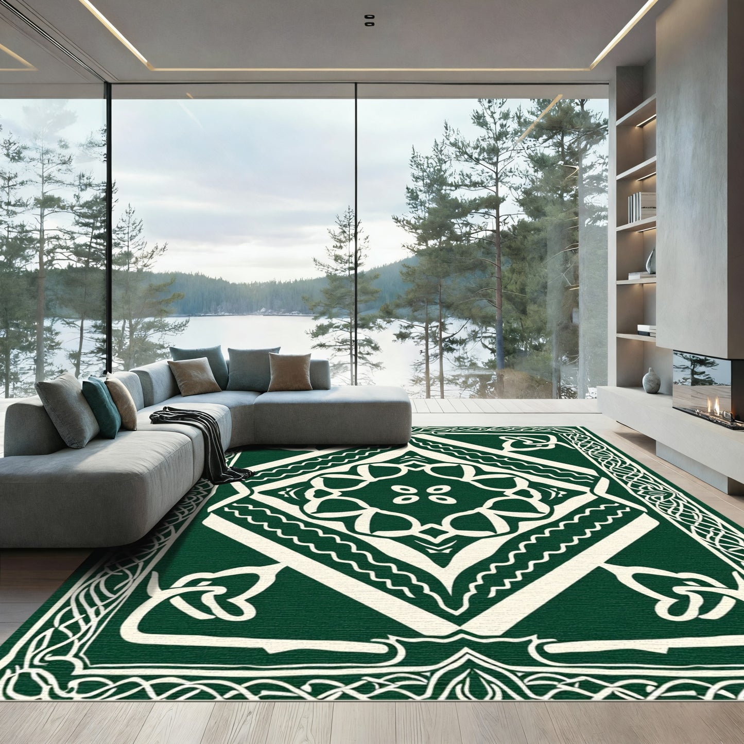 Emerald Cream Celtic Knot Medallion Rug
