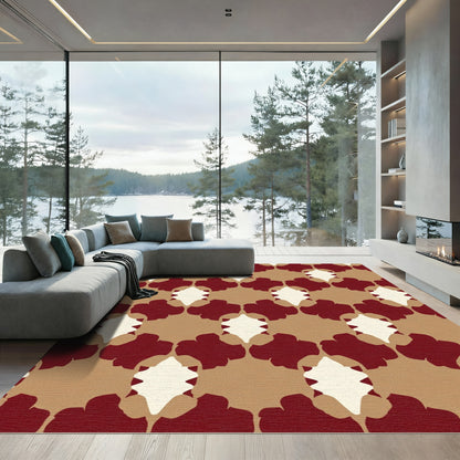 Crimson Khaki Abstract Quatrefoil Rug