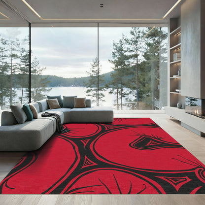 Bold Red Black Abstract Organic Rug
